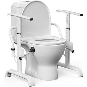 Toilet Safety Rails for Seniors, 350lbs Heavy Duty Toilet Safety Frame & Grab Bars, Triple Stability with 2 Suction Cups & Rear Bar, Adjustable Height & Width Toilet Rail