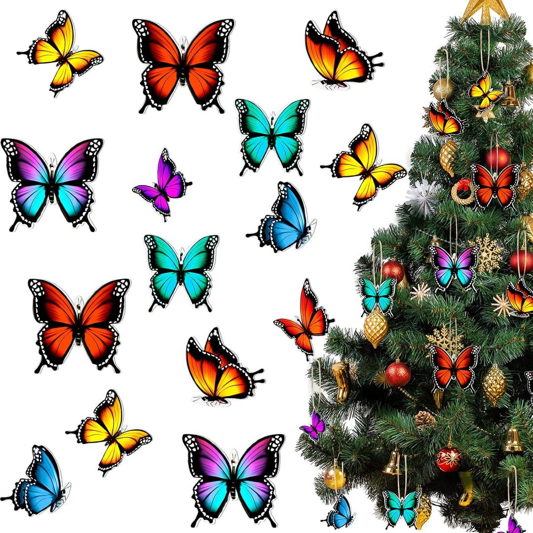 Bucherry 48 Pcs Spring Butterfly Ornaments Tree Decor Spring Hanging Wooden Monarch Butterfly with Rope Hanging Ceiling Decoration for Birthday Wedding Home Wall DIY Art Craft