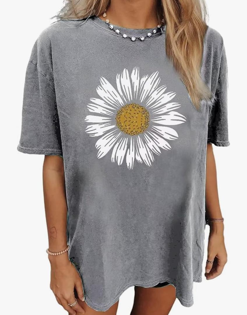 Womens Oversized Tshirt Flower Graphic Tees Nashville Music Short Sleeve Shirts Summer Casual Loose Beach Tops M