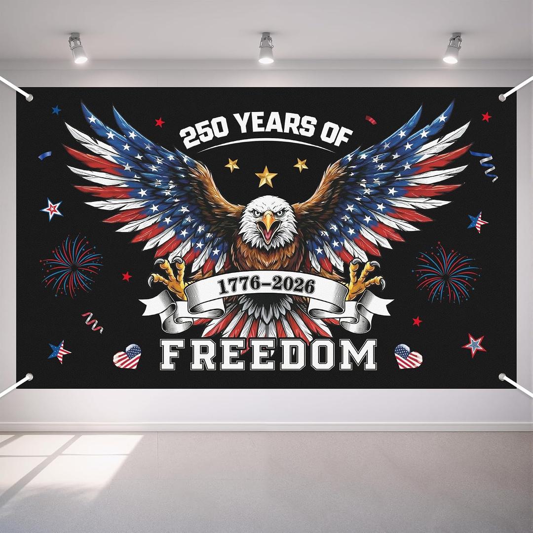 2 x 250th Anniversary Decorations - 4th of July Backdrop for 1776-2026 America Merchandise Patriotic USA Freedom Photo Booth Background Banner for Home Indoor Outdoor,Fourth of July Accessories