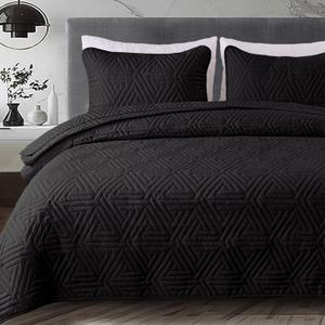 Whale Flotilla Soft Twin Size Quilt Set for All Seasons, 2-Piece Ultrasonic Geometric Quilts Bedding Set, Lightweight Reversible Bedspread, Coverlet, Bed Cover with Pillow Sham, Black (Twin (68"x88"))