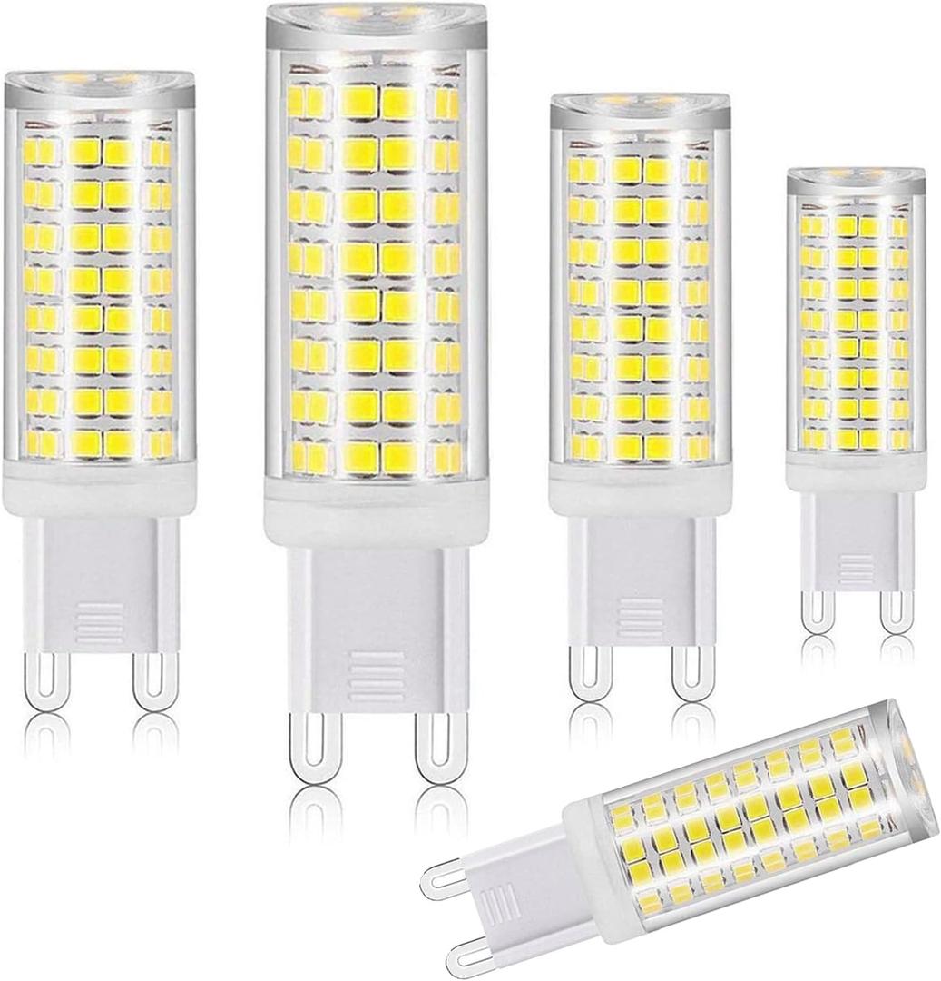 G9 Led Bulbs White 6000K(7W) 60W 75W Halogen Equivalent, T4 750Lm AC120V G9 Base Chandelier Light Bulbs for Indoor Lighting, Dimmable, 5 Pack