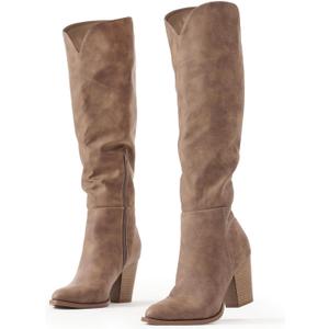 Putu Women's Knee High Boots High Heel Western Boots Pointed Toe Tall Boots (8.5, Leather-brown)
