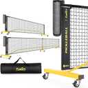 Pickleball Net with Wheels, Portable 2-in-1 Pickle Ball Net with Ball Collector,22FT Regulation Size & 11FT Half Court Size, Carry Bag, Steady Metal Frame for Outdoor Indoor Driveway, Black/Yellow