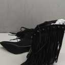 CYNLLIO Fringe Cowboy Boots for Women Cowgirl Western Mid Calf Pull On Boot Pointed Toe Chunky Heel Vaqueras Botas w/Embroidery Studded for Country Concert Rodeo, Size 8.5