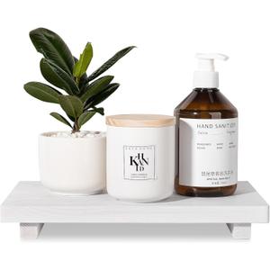 zoocatia Bathroom Counter Organizer Wood Pedestal Stand Farmhouse Decorative Tray Soap Holder for Kitchen Decor, Large 11.8" x 7" - White