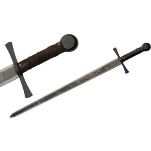 Hunter Edge Austral Supplies 40.5” Hand Forged Carbon Steel Rustic Broad Sword with Leather Wrapped Handle, Black/Brown (901132) 