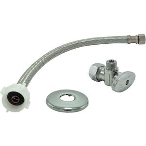 Toilet Connector Water Line Kit with 12" Length Long 3/8" COMP x 7/8" BC Toilet Connector Hose, 1/2 inch NOM Inlet x 3/8 inch OD Compression Outlet Angle Shut Off and Escutcheon Plate