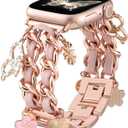 Stylish Metal Band Compatible with Apple Watch Bands for Women 44mm 45mm 46mm, 49mm, 42mm (series 3), Pretty Chain Strap with Apple Watch Accessories Charms for iWatch Series 11 10 9 8 7 6 5 4 3 2 1 SE