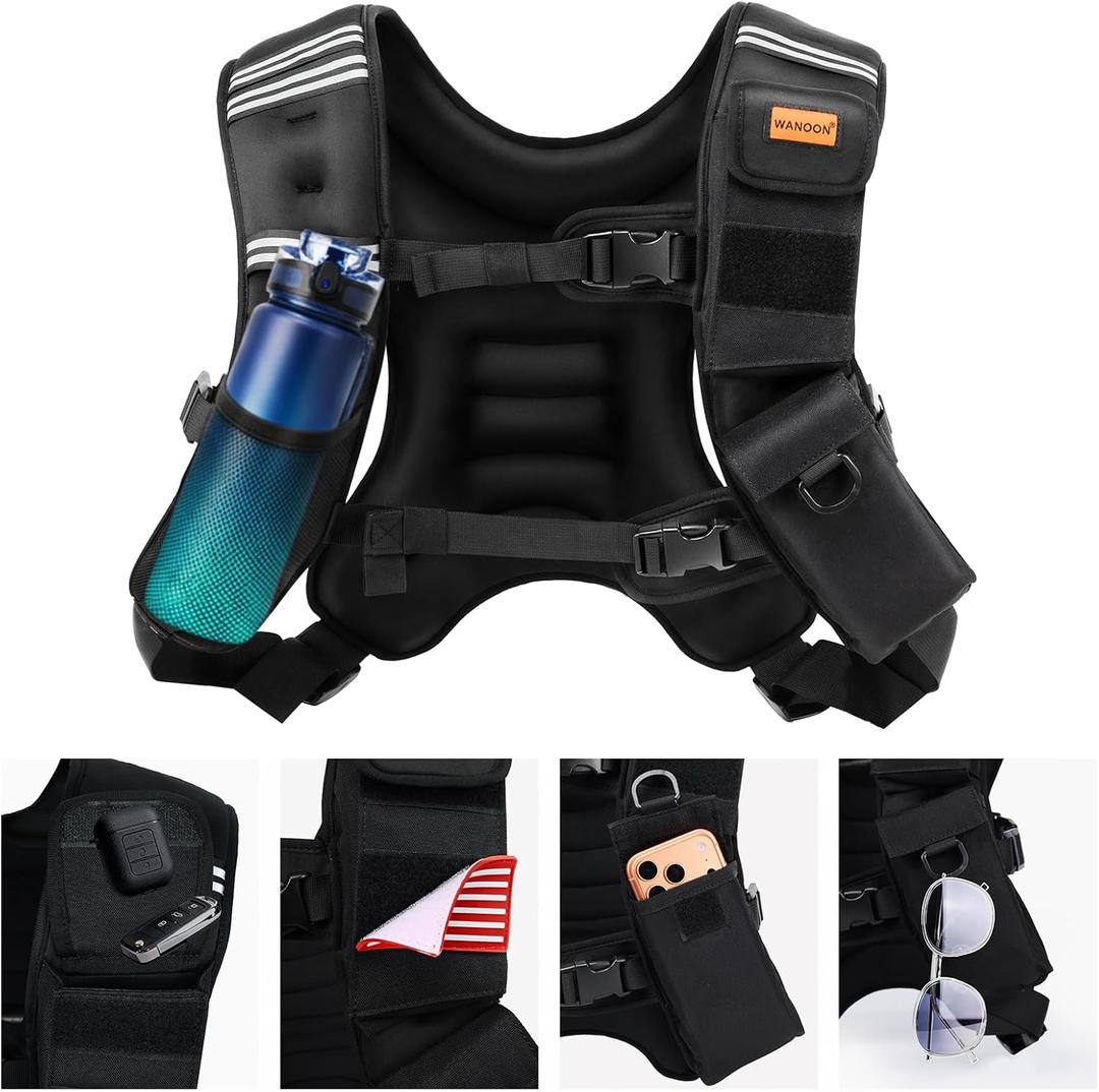 WANOON Weighted Vest for Men Women, 12lb Fixed Weight, Plus Size Fitness Vest with Phone Pocket & Reflective Strips for Walking Running Rucking Strength Training