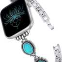 Moolia Turquoise Stone Bracelet Compatible with Apple Watch Band 42/41/40/38/46/45/44/49mm Women Metal Handmade Adjustable Replacement for iWatch Series 11 10 9 8 7 6 5 4 3 2 1 SE/Ultra1/2/3