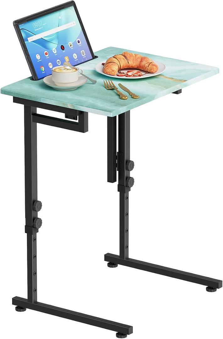 Adjustable Height Tv Tray Table,Portable Folding Tv Tray Dinner Snack Trays Table,Small Foldable C-Shaped End Table for Eating,Slide Under Couch Side with Sturdy MDF Top,No Assembly(Sea Blue+Black), 20.47 inches x 14.96 inches x 29.53 inches