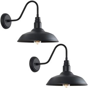 GOALPLUS 14 Inch Outdoor Gooseneck Light Fixture for Porch, 2 Pack Large Exterior Barn Lights for Farmhouse, Black Outside Wall Sconce for Porch Patio Garage