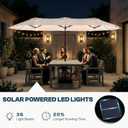 15FT Large Outdoor Patio Umbrella with Solar Lights and Base, Double-Sided Table Umbrellas with 48 LED Lights, Rectangle Market Umbrella for Pool, Deck, Backyard, Beige