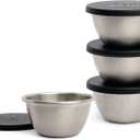 RSVP International Kitchen Prep Bowl Collection, Stainless Steel, Dishwasher Safe, Cup & Lid, 4 Piece, 3-ounce