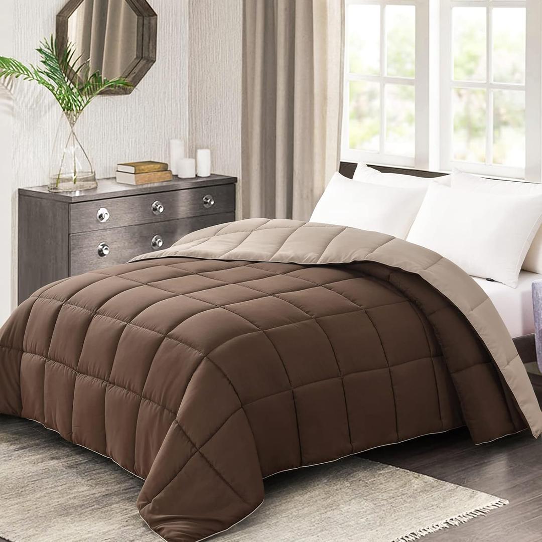 Homelike Moment Twin Comforter Duvet Insert - Brown Down Alternative Bed Comforter Twin Size, Lightweight Bedding Comforters Quilted Soft All Season Reversible Chocolate Brown/Beige