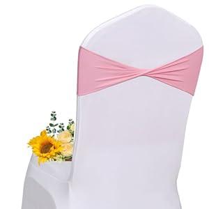 Airit Lovely Pink Chair Sashes - 120 Pack Spandex Bands for Wedding, Bridal, Baby Shower & Party Decorations