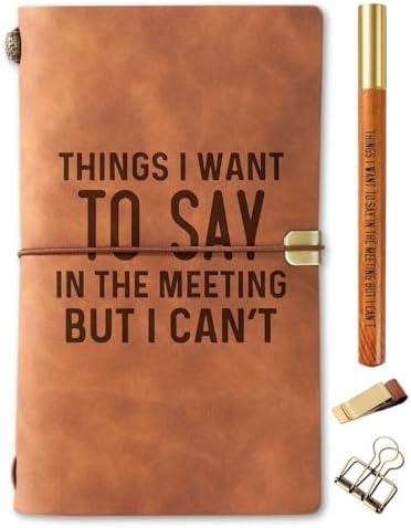 Funny Office Gifts for Boss Men Lady Coworker Leather Journal Notebook with Pen clip 7.87 x 4.7 Cover, 4 x 7.5 Pages（Inches）, Cool Gifts for Boss Coworkers Office Staff - Thing I Want