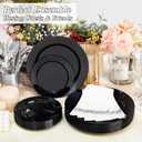 BESTSTAR 200PCS Black Plastic Plates Set, 100 10.25 inch Dinner Plates and 100 7.5 inch Dessert Plates, Premium Disposable Plates for Party, Wedding