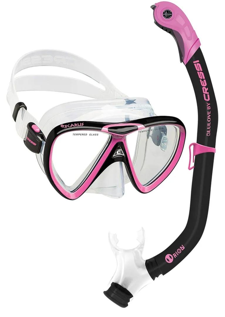 CRESSI Adult Snorkeling Set in Comfortable Pure Silicone - Mask & Semi-Dry Snorkel | Ikarus & Orion