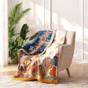 Boho Throw Blanket for Couch 100% Cotton Soft Breathable Butterfly and Floral Double Embroidery Spring Throw Blanket,50"x60" All Season Reversible Throws for Sofa Chair Bohemian Decor for Livingroom