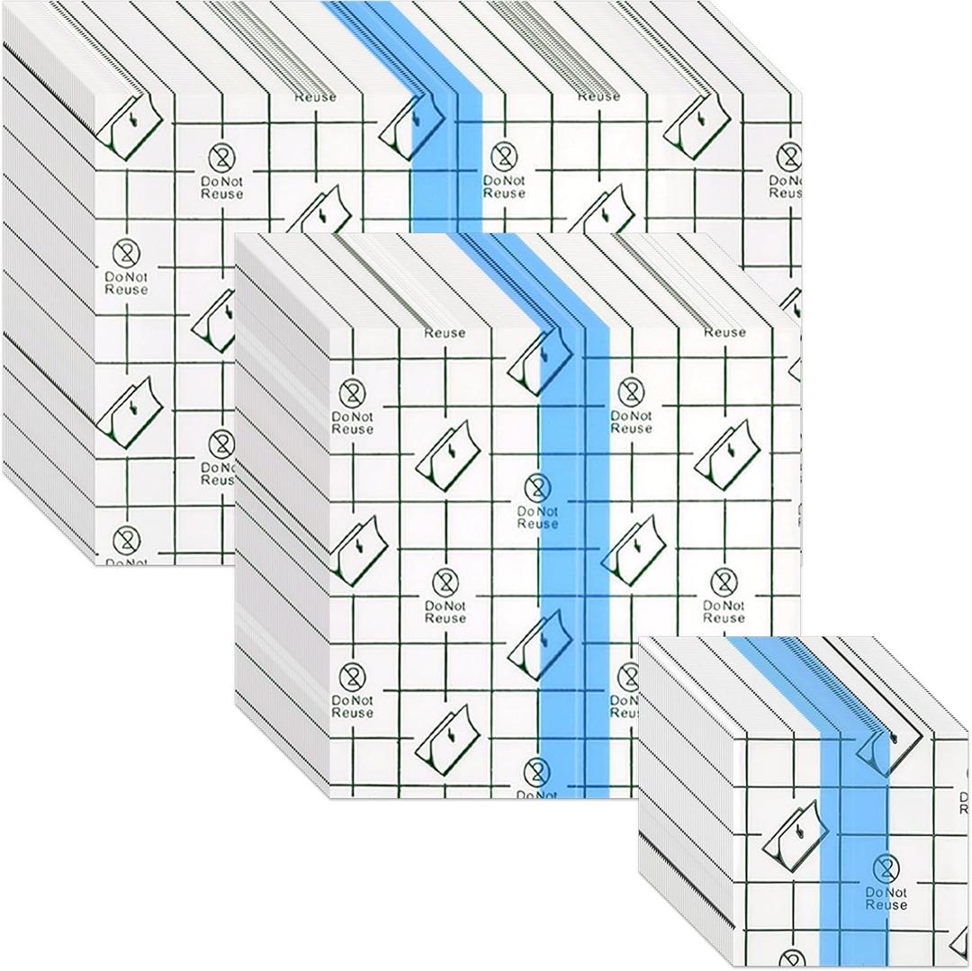 Tattoo Aftercare Bandage, 150-Pack Pre-Cut Patches [Assorted Sizes 2x2, 4x4, 4x6 in], Waterproof Second Skin Sheets, Clear Adhesive Film Dressing for Tattoos, Shower Shield