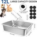 Stainless Steel Cat Litter Box, 16 x 12 x 4 Large Litter Box, Non Stick Kitty Litter Pan with Metal Litter Scoop and Anti Slip Stickers for Kitten, Guinea Pig and Rabbit