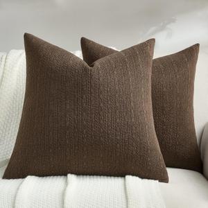 FUTEI Dark Grey Chenille Throw Pillow Covers 26x26 Inch Set of 2,Soft Striped & Diamond Textured Euro Pillow Shams, Modern Home Decor for Couch Living Room (Dark Coffee)