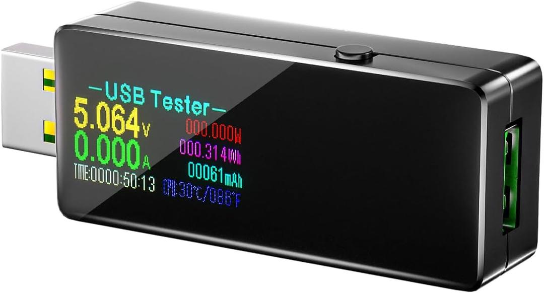 USB 3.0 Tester, Eversame IPS Color Display Digital Multimeter Voltmeter Current and Voltage Monitor, DC 5.1A/30V/150W Power Meter Tester, Test Speed of Chargers, Cables, Capacity of Power Banks-Black