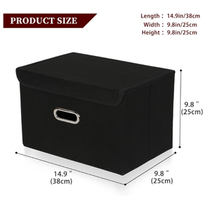 STOREONE Fabric Storage Cube Bin Foldable Organizer Container Collapsible Basket with Lids and Metal Handles, for Home, Bedroom, Closet (Black, 1 Pack)