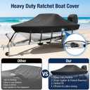 1200D Ratchet Boat Cover 20-22ft with Motor Cover,Black