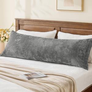 BEDELITE Velvet Body Pillow Cover with Zipper, Soft and Plush 20x54 Long Pillow Case, Velvety Smooth and Cozy Body Pillow Pillowcase for Bedroom and Couch, for All Seasons(Gray) (Grey)
