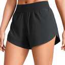 CRZ YOGA Mid Waisted Split Running Shorts for Women 4" - Comfy Mesh Liner for Workout Athletic Gym Track Quick Dry, Small Black