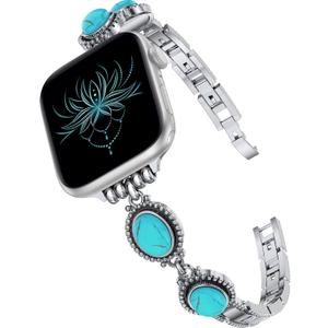 Moolia Turquoise Stone Bracelet Compatible with Apple Watch Band 42/41/40/38/46/45/44/49mm Women Metal Handmade Adjustable Replacement for iWatch Series 11 10 9 8 7 6 5 4 3 2 1 SE/Ultra1/2/3