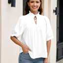 Skoinvb Womens Summer Babydoll Tops V Neck Short Puff Sleeve Peplum Shirt Loose Fit Casual Pleated Blouse White XL (White, XL)