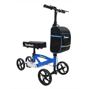 Steerable Knee Walker Deluxe Medical Scooter for Foot Injuries Compact Crutches, with Dual Rear on-Wheel Brake and Shock Absorption Under The Knee pad, Blue