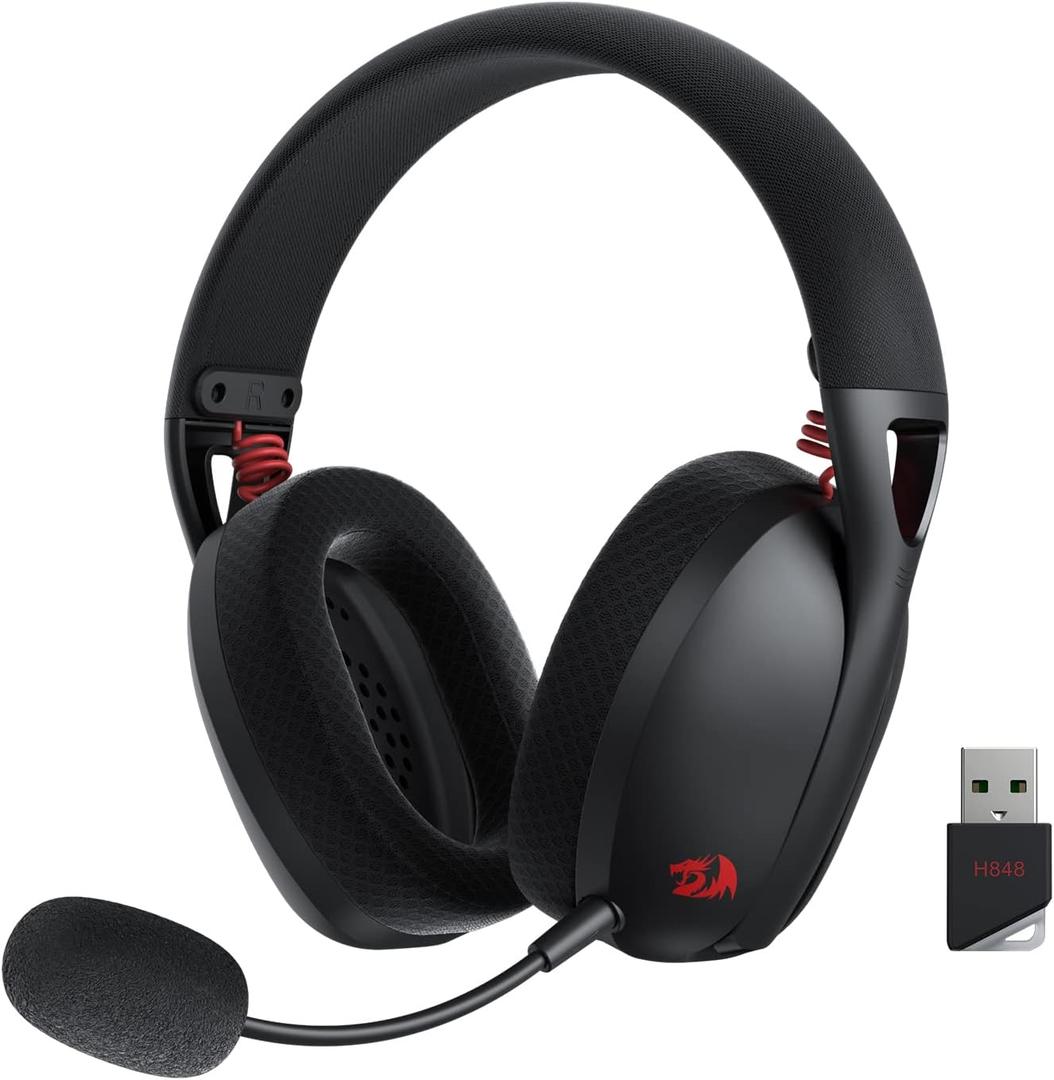 Redragon H848 BT Wireless Gaming Headset - Lightweight - 7.1 Surround Sound - 40MM Drivers - Detachable Microphone - Multi Platforms for PC, PS5/4/3, Switch, Mobile (Black)