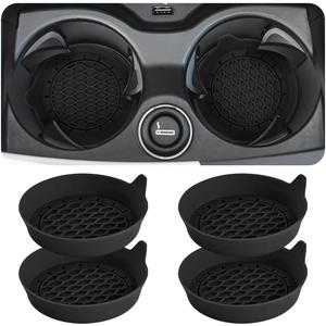 4PCS Car Cup Holder Coasters, Silicone Non-Slip Vehicle Cup Recessed Mats, Sift-Proof Automotive Interior Drink Insert Decor Accessories, Universal for SUV, Sedan, Truck (Black)