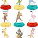 Potchen 9 Pcs Animal Parade Birthday Party Decoration Safari Themed Table Honeycomb Centerpieces Zoo Wild Animals Jungle Birthday Party Supplies Baby Shower Cake Topper Decorations for Boys Girls