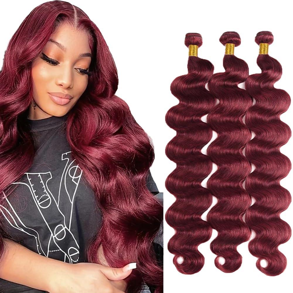 Peenoll 18 20 22 Inch Body Wave Human Hair Bundles 99J Burgundy Bundles Human Hair 12A Unprocessed Brazilian Virgin Quick Weave Hair Extensions for Black Women