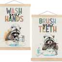 SPBL&L Funny Raccoon Bathroom Wall Art, Bathroom Raccoon Poster Hanger Frame, Humor Trash Panda Hanging Canvas Pictures Prints Wall Decor for Kids Bath Room Washroom, 12x16 Inch Set of 2