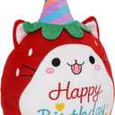 Strawberry Cat Plush Stuffed Animal Red Cat Plush Wear Birthday Hat Kawaii Stuffed Toys Soft Home Plushie Decoration Gifts for Boys Girls