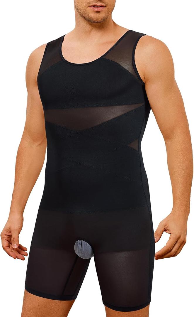 TAILONG Mens Shapewear Tummy Control Full Body Shaper Sleeveless Compression Shirt Men Bodysuit Fajas Para Hombres (Medium, Black)