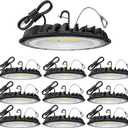 hunhun 10 Pack ETL 155W UFO LED High Bay Light, 22500lm, Daylight 5000K, US Plug,110-277V, IP65 Waterproof Commercial LED Shop Lights for Workshop Factory Barn Warehouse, Garage ETL Listed