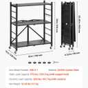 VEVOR 3-Tier Foldable Storage Shelf, 30W x 13D x 36H Inch Folding Metal Rack Shelving Unit, No Assembly Organizer Shelf with 5 Wheels & 4 Hooks for Pantry, Kitchen, Garage, Basement, Black