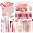 All In One Makeup Kit for Teen Girls Beginners with Foundation,Eyeshadow, Lipstick, Eyeliner, Mascara, Brushes, Bag, Travel Friendly MakeUp Gift Set, Birthday Gifts for Teen Girls, Graduation Gifts