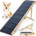 Dog Ramp for Bed, 64" Long Foldable Pet Ramp for Small Large Dogs, Dog Ramps for High Beds Car, High Traction with Platform 6 Adjustable Heights 24" to 30" Up to 220LBS, Wood (64"X 17inch)