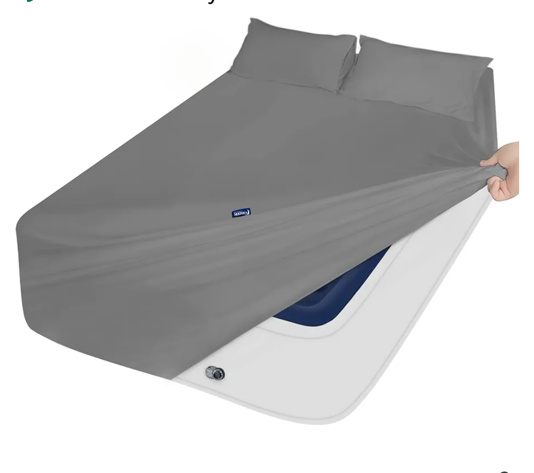 Deep Pocket Twin Sheets Set for Kids Air Mattress - Extra Deep Pocket Twin Sheet Sets - 3Pcs Side Storage Pocket Fitted Sheet & Pillowcases Easily Fits 16in to 24in Pillow Top Bed Mattress(Grey)