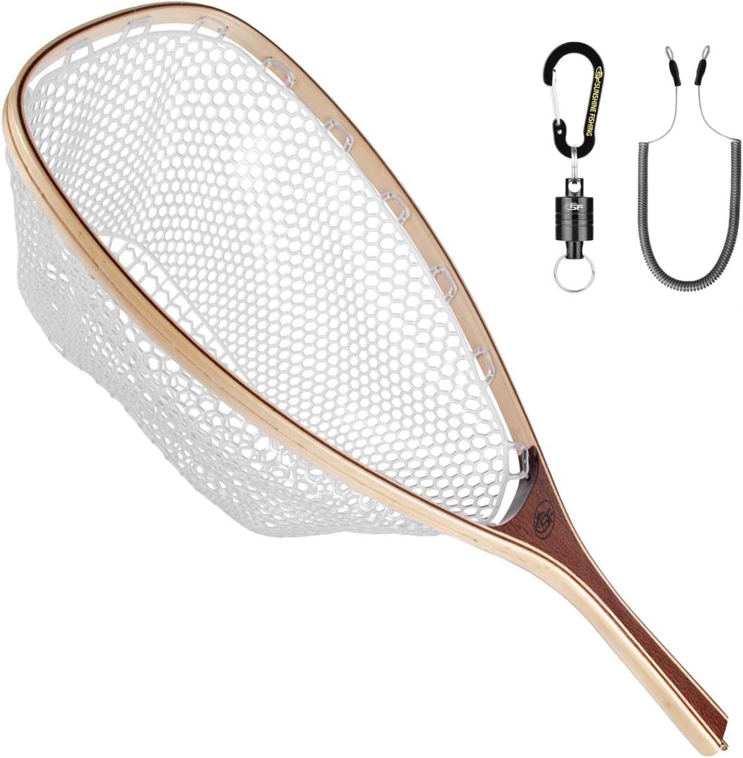 SF Fly Fishing Landing Net Soft Rubber Mesh Trout Net Catch and Release Net (square head, Clear Small Holes Net+Black Magnet)