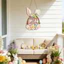 2 x Easter Bunny Door Decoration, Outside Decoration for Yard, Wooden Rabbit Spring Decorations, Floral Bunny Egg Welcome Hanging for Home Decor Party Indoor Outdoor Yard Happy Easter
